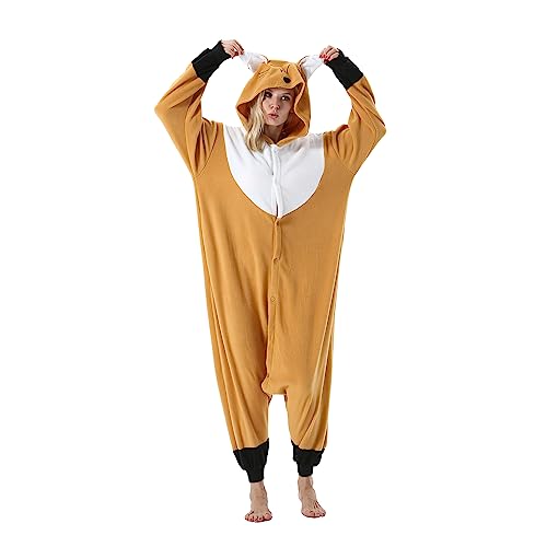 AKAAYUKO Damen Karneval Kostüm Pyjama Herren Weihnachten Halloween Jumpsuit Schlafanzug Tiere Onesie Overall Nachtwäsche Faschingskostüme Orange Fuchs von AKAAYUKO