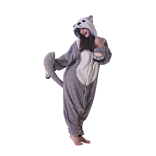 AKAAYUKO Damen Karneval Kostüm Pyjama Herren Weihnachten Halloween Jumpsuit Schlafanzug Tiere Onesie Overall Nachtwäsche Faschingskostüme Seeotter von AKAAYUKO