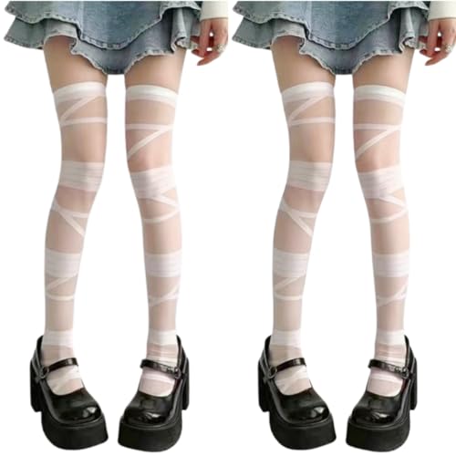 AKAMAS 2 Paar Damen Lolita Y2K Strümpfe,Japanisches Mädchen Bandage Strumpfhosen,Gothic Nylon Ultradünne Kniestrümpfe,Cosplay Kostüm Party Zubehör,Overknee Lange Socken,Oberschenkel hohe Socken C AKAMAS 2 Paar Damen Lolita Y2K Strümpfe,Japanisches Mädchen Bandage Strumpfhosen,Gothic Nylon Ultradünne Kniestrümpfe,Cosplay Kostüm Party Zubehör,Overknee Lange Socken,Oberschenkel hohe Socken C von AKAMAS