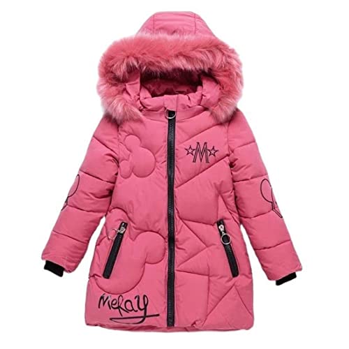 AKAUFENG Mantel Mädchen Winterjacke Kinder Anorak Steppjacke mit Fellkapuze Mini Maus Muster Design（Rosa, 120 von AKAUFENG