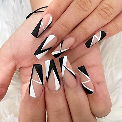 AKOFIC 24 Stück Press on Nails kurz, Sarg French Künstliche Nägel, Nägel Zum Aufkleben mit Nagelkleber, Quadratische Weiße Nude Acryl Fake Nails für Frauen und Mädchen von AKOFIC