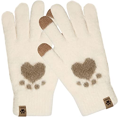 AKOFIC Winter Handschuhe Damen, Winterhandschuhe Touchscreen Handschuhe Strick Plüsch Fingerhandschuhe, Niedlich Katze Klaue Winddicht Winter Warme Handschuhe für Damen Mädchen Skifahren Sport Fahren von AKOFIC