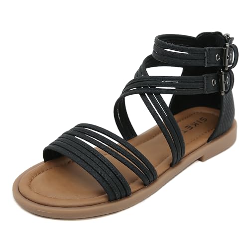 ALAIFU RöMersandalen Damen Bequem Sandals Damen Summer Pantoletten Schlappen Damen Elegant Schicke Sandalen Flach Riemchen Sandalen Damen Schwarz 36 von ALAIFU