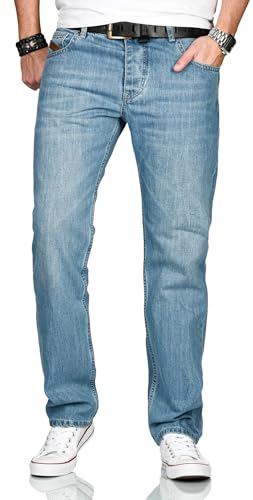 ALESSANDRO SALVARINI Herren Jeans Comfort Fit gerades Bein Komfort-Jeans Denim Jeanshose [AS-200-Hellblau-W36-L38] von ALESSANDRO SALVARINI