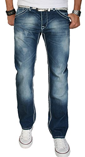 A. Salvarini Herren Designer Jeans Hose blau Dicke weiße Nähte [AS-007-W36-L32] von ALESSANDRO SALVARINI