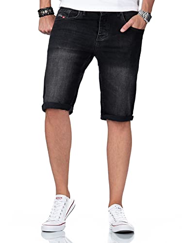 A. Salvarini Herren Jeans Shorts Kurze Hosen Stretch Denim 5-Pocket-Style Used Look [AS-383-Schwarz-W36] von ALESSANDRO SALVARINI