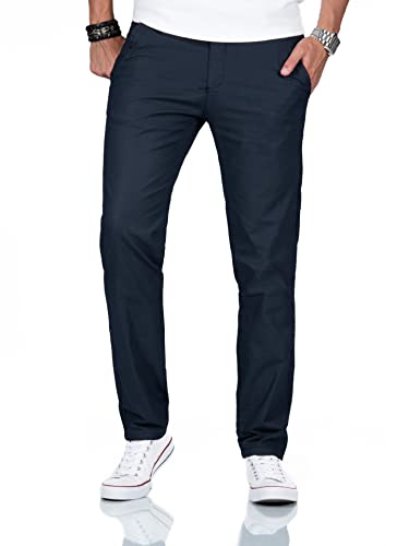 A. Salvarini Karierte Herren Leichte Chino Stoff Hose Stretch Regular Chinohose AS370 Navy W40 L34 von ALESSANDRO SALVARINI