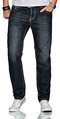 ALESSANDRO SALVARINI Herren Jeans Comfort Fit Dicke zier Nähte Jeanshose Kontrastnaht Komfort-Jeans [AS-220-Dunkelblau-W36-L30] von ALESSANDRO SALVARINI