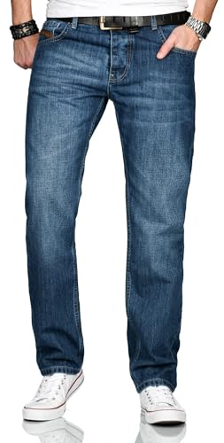 ALESSANDRO SALVARINI Herren Jeans Comfort Fit gerades Bein Komfort-Jeans Denim Jeanshose [AS-201-Mittelblau-W34-L38] von ALESSANDRO SALVARINI