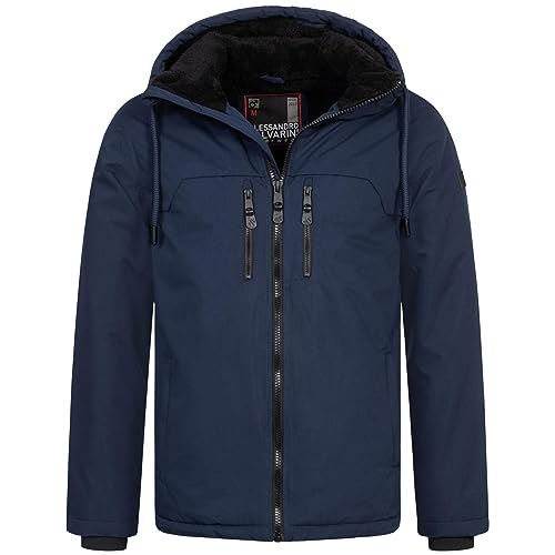 ALESSANDRO SALVARINI Herren Winter Jacke warm Winterjacke Teddyfell Kapuze AS-332 [AS-332-Navy-Gr.3XL] von ALESSANDRO SALVARINI