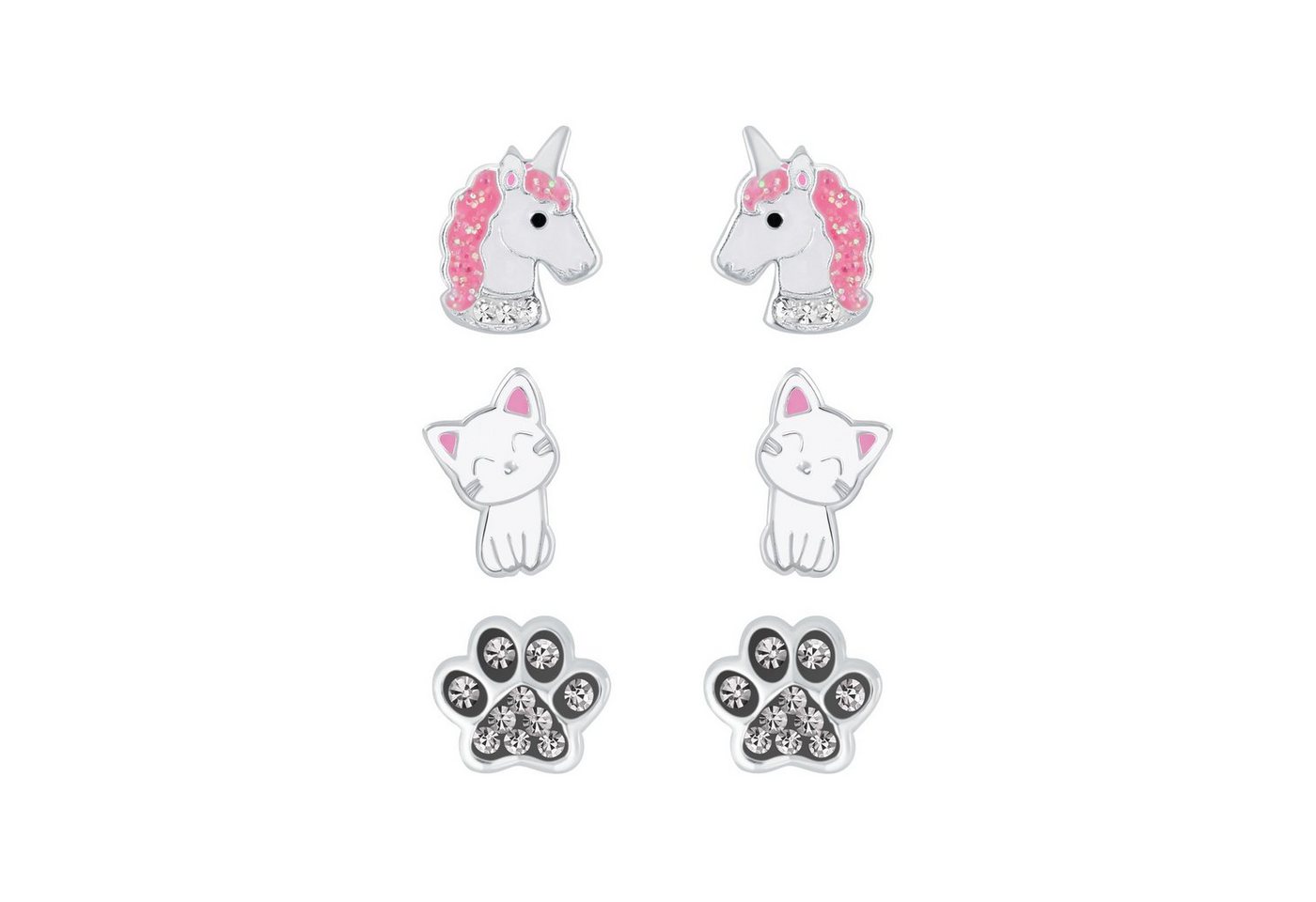 ALEXANDER YORK Ohrstecker-Set Kinder Katze, Pfote, Einhorn, 3-tlg., 925 Sterling Silber von ALEXANDER YORK