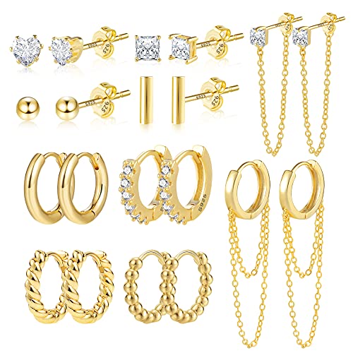 ALEXCRAFT Ohrstecker Gold Set Ohrringe Silber 925 Creolen Klein Ohrringe Gold Set Goldene Ohrringe Damen Ohrringe Set Für Mehrere Ohrlöcher Zirconia Gold Earrings for Women von ALEXCRAFT