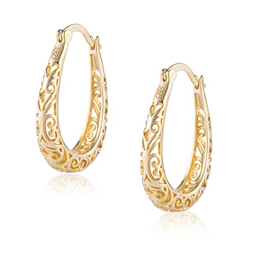 Creolen Ohrringe Gold, Filigrane Creolen kleine Hohle Ovale Ohrringe, 14k Vergoldete Gold Ohrringe für Damen, Kreolen Creolen Set Hypoallergene 925 Ohrringe Gold für Damen Frauen Mädchen von ALEXCRAFT