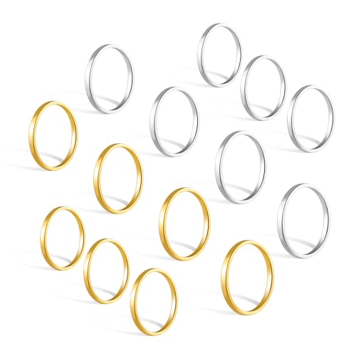 ALEXCRAFT 14 Stück Silber Gold Ringe Set für Damen Herren Edelstahl Knöchelringe Stapelbarer Ring Midi Ringe Minimalistischer Fingerringe Set 2MM von ALEXCRAFT