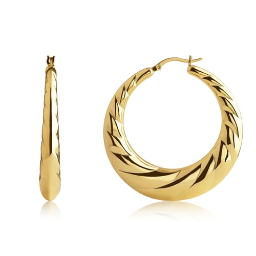 ALEXCRAFT 14K Creolen Gold Groß Breite für Damen Vergoldete Ohrringe Geschenk für Frauen Freundin Mama Mädchen von ALEXCRAFT