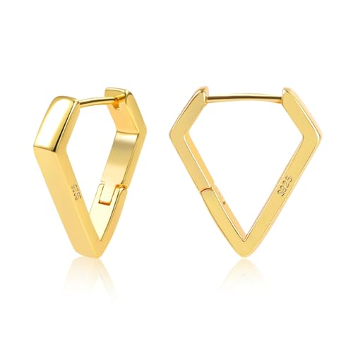 ALEXCRAFT 14K Dick Rhombus Ohrringe Gold Creolen Eckig Klein Damen Chunky Goldener Vergoldete Ohrringe Geschenk für Frauen Freundin Mama Mädchen von ALEXCRAFT