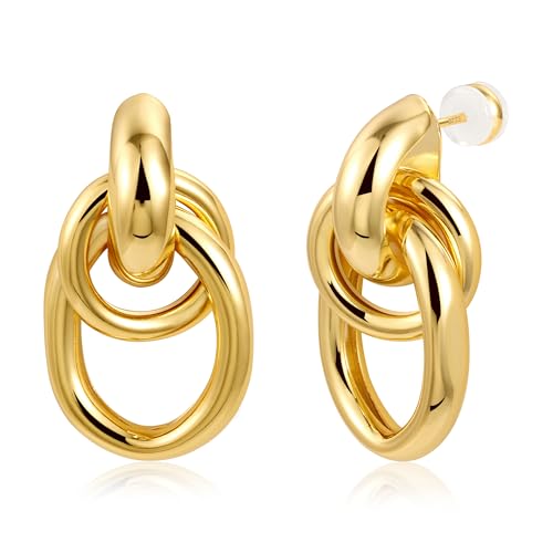 ALEXCRAFT 14K Knoten Statement Ohrringe Gold Klein Chunky Drop Earrings Vergoldet Ohrringe Geschenk für Frauen Freundin Mama Mädchen von ALEXCRAFT