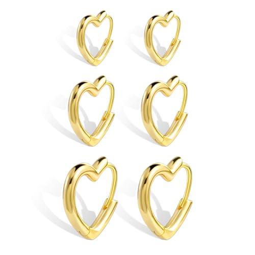 ALEXCRAFT Creolen Gold Ohrringe Herz Set Klein Damen 14K Vergoldete Ohrringe Geschenk für Frauen Freundin Mama Mädchen von ALEXCRAFT