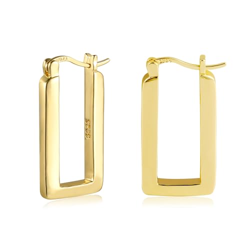 ALEXCRAFT Dicke Ohrringe Gold Rechteck Creolen Eckige14K Goldene Ohrringe Damen Geschenk für Frauen Freundin Mama Mädchen von ALEXCRAFT