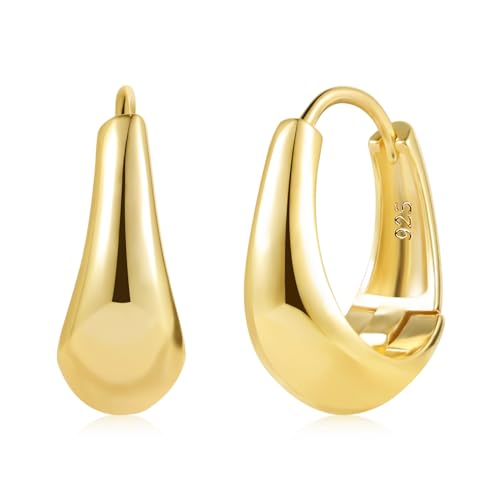 ALEXCRAFT Dicke Eckige Creolen Gold Ohrringe Klein Damen 14K Goldener Ohrringe Geschenk für Frauen Freundin Mama Mädchen von ALEXCRAFT