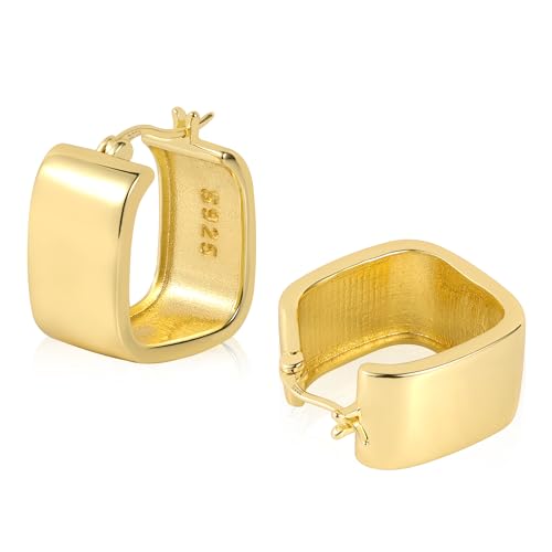 ALEXCRAFT Dicke Ohrringe Gold Creolen Eckig 14K Chunky Goldene Ohrringe Damen Geschenk für Frauen Freundin Mama Mädchen von ALEXCRAFT