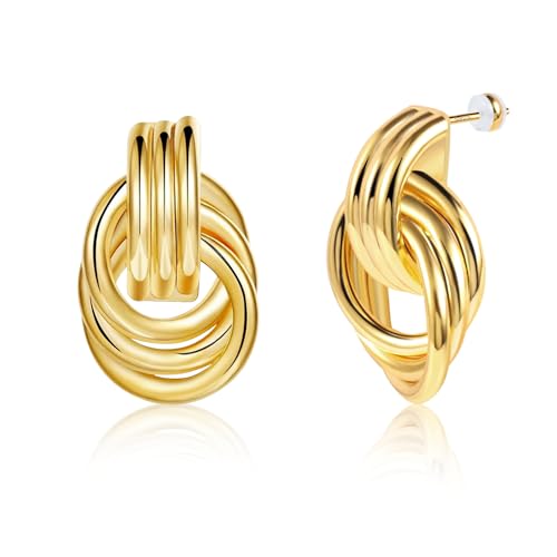 ALEXCRAFT Knoten Statement Ohrringe Gold Klein Chunky Drop Earrings 14K Vergoldet Ohrringe Geschenk für Frauen Freundin Mama Mädchen von ALEXCRAFT