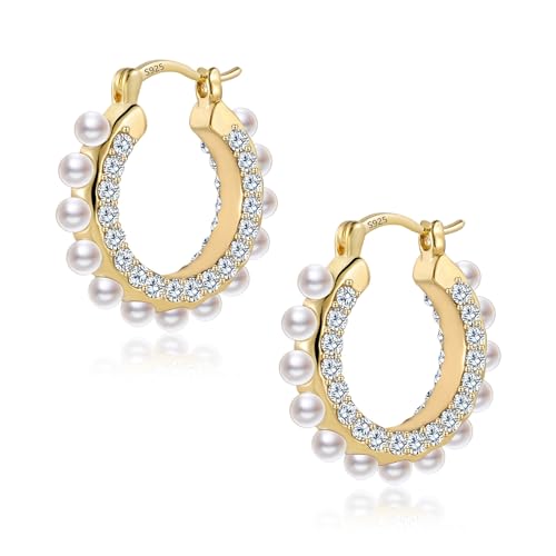 ALEXCRAFT Ohrringe Penlen Gold Creolen Klein Damen 14K Vergoldete Ohrringe Geschenk für Frauen Freundin Mama Mädchen von ALEXCRAFT