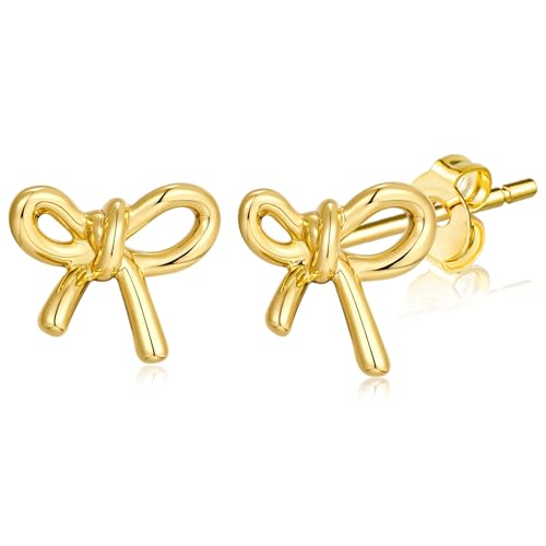 ALEXCRAFT Schleifen Ohrringe Gold Ohrstecker Klein Damen 14K Vergoldete Ohrringe Geschenk für Frauen Freundin Mama Mädchen von ALEXCRAFT