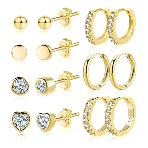 ALEXCRAFT Zirkonia Ohrringe Gold Ohrstecker Set Klein Damen Geschenk für Frauen Freundin Mama Mädchen von ALEXCRAFT