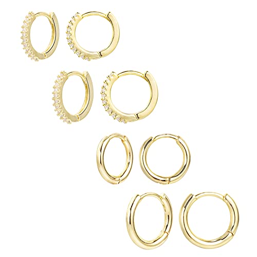 ALEXCRAFT Gold Ohrringe Creolen Silber 925 Klein Damen Hypoallergen Ohrringe Set Für Mehrere Ohrlöcher 4 Paare von ALEXCRAFT