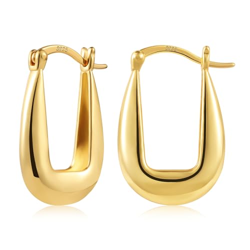 Gold Ohrringe Kleine Creolen Damen, Hypoallergen Silber 925 Ohrringe Klobig Kleine 14K Gold Hohl Creolen Dick Ovale Kreolen Huggie Creolen Klobige Creolen Leicht Breit Ohrringe Mädchen von ALEXCRAFT