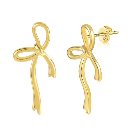 Gold Ohrstecker Schleife Ohrringe Damen, Kleine Schleife Ohrringe Hypoallergen Sterling Silber Schleife Ohrstecker Kleine Knorpel Ohrringe Lange Schleife Ohrringe Schmuck Geschenke Damen Mädchen von ALEXCRAFT