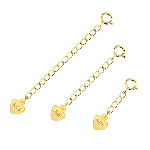 Verlängerung Kette Gold, ALEXCRAFT 3 Stück 925 Sterling Silber Gold Kettenverlängerung für Halskette Fußkette Armband, Verlängerungskette Gold für Schmuckherstellung, 1 2 3 inch von ALEXCRAFT