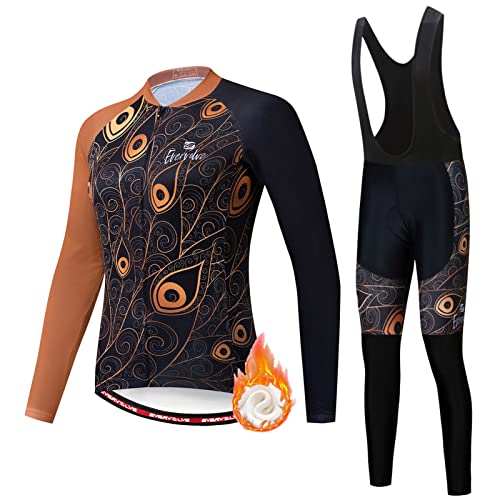 Fahrradbekleidung Damen Langarm Winter|Radtrikot Frauen Radsportanzug Thermo Fleece,Fahrradtrikot Jerseys und Radhose mit 19D Gel Sitzpolster,Bekleidung Cycling Atmungsaktiv Schnell Trocknen(6,5XL) von ALIHONG