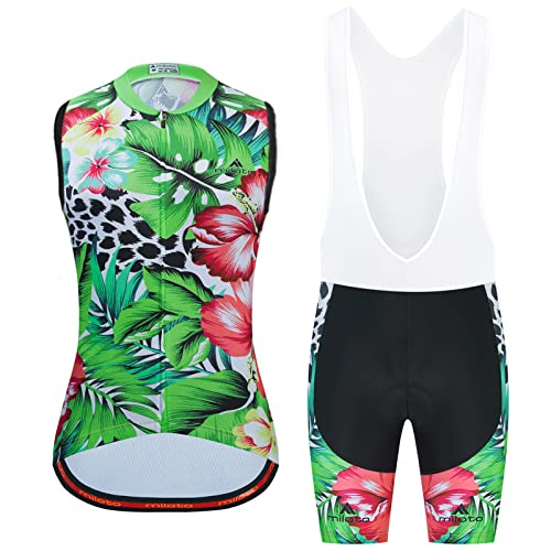 Fahrradbekleidung Damen Radweste Anzug|Radsportanzug Fahrradweste Sommer|Radtrikot Ärmellos Frauen Set,Atmungsaktiv MTB Fahrradtrikot Sleeveless Oberteil und Radhose mit 19D Gel Sitzpolster(2,M) von ALIHONG