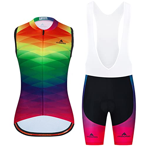 Fahrradbekleidung Damen Radweste Anzug|Radsportanzug Fahrradweste Sommer|Radtrikot Ärmellos Frauen Set,Atmungsaktiv MTB Fahrradtrikot Sleeveless Oberteil und Radhose mit 19D Gel Sitzpolster(8,M) von ALIHONG