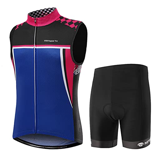 Fahrradbekleidung Herren Sommer|Radtrikot Ärmellos Männer Set Radweste Anzug|Radsportanzug Fahrradweste,Atmungsaktiv MTB Fahrradtrikot Sleeveless Oberteil und Radhose mit 19D Gel Sitzpolster(10,5XL) von ALIHONG