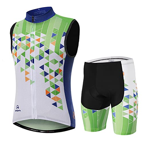 Fahrradbekleidung Herren Sommer|Radtrikot Ärmellos Männer Set Radweste Anzug|Radsportanzug Fahrradweste,Atmungsaktiv MTB Fahrradtrikot Sleeveless Oberteil und Radhose mit 19D Gel Sitzpolster(4,L) von ALIHONG