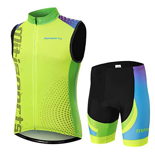 Fahrradbekleidung Herren Sommer|Radtrikot Ärmellos Männer Set Radweste Anzug|Radsportanzug Fahrradweste,Atmungsaktiv MTB Fahrradtrikot Sleeveless Oberteil und Radhose mit 19D Gel Sitzpolster(5,3XL) von ALIHONG