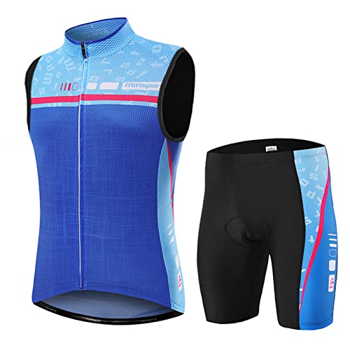 Fahrradbekleidung Herren Sommer|Radtrikot Ärmellos Männer Set Radweste Anzug|Radsportanzug Fahrradweste,Atmungsaktiv MTB Fahrradtrikot Sleeveless Oberteil und Radhose mit 19D Gel Sitzpolster(6,M) von ALIHONG