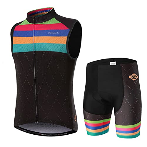 Fahrradbekleidung Herren Sommer|Radtrikot Ärmellos Männer Set Radweste Anzug|Radsportanzug Fahrradweste,Atmungsaktiv MTB Fahrradtrikot Sleeveless Oberteil und Radhose mit 19D Gel Sitzpolster(7,M) von ALIHONG