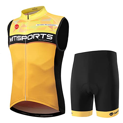 Fahrradbekleidung Herren Sommer|Radtrikot Ärmellos Männer Set Radweste Anzug|Radsportanzug Fahrradweste,Atmungsaktiv MTB Fahrradtrikot Sleeveless Oberteil und Radhose mit 19D Gel Sitzpolster(8,XL) von ALIHONG