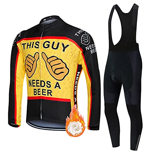 Fahrradbekleidung Männer Langarm Winter|Radsportanzug Herren Radtrikot Thermo Fleece,Fahrradtrikot Jersey und Trägerhose mit 5D Gel Sitzpolster,Bekleidung Cycling Atmungsaktiv Schnell Trocknen(6,5XL) von ALIHONG