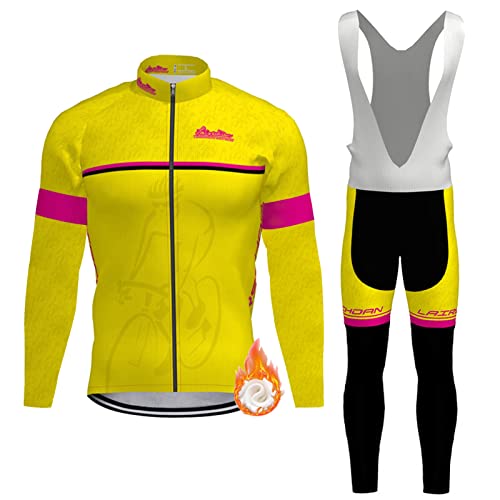 Fahrradbekleidung Männer Langarm Winter|Radsportanzug Herren Radtrikot Thermo Fleece,Fahrradtrikot Jersey und Trägerhose mit 9D Gel Sitzpolster,Bekleidung Cycling Atmungsaktiv Schnell Trocknen(3,XL) von ALIHONG