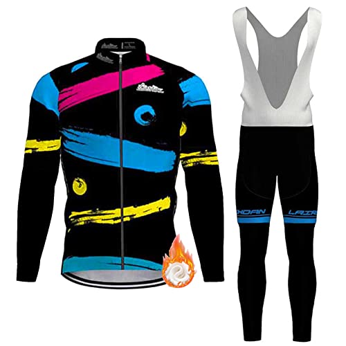 Fahrradbekleidung Männer Langarm Winter|Radsportanzug Herren Radtrikot Thermo Fleece,Fahrradtrikot Jersey und Trägerhose mit 9D Gel Sitzpolster,Bekleidung Cycling Atmungsaktiv Schnell Trocknen(14,4XL) von ALIHONG