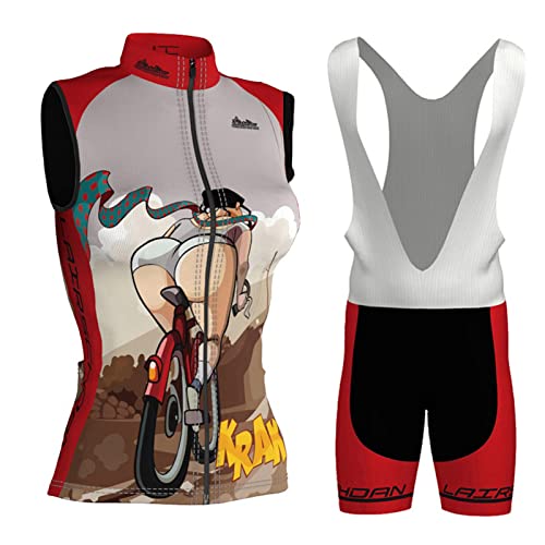 Fahrradtrikot Damen Radweste Anzug|Fahrradbekleidung Frauen Ärmellos|Radtrikot Fahrradweste Set Sommer,Atmungsaktiv MTB Radsportanzug Sleeveless Oberteil und Radhose mit 19D Gel Sitzpolster(17,S) von ALIHONG