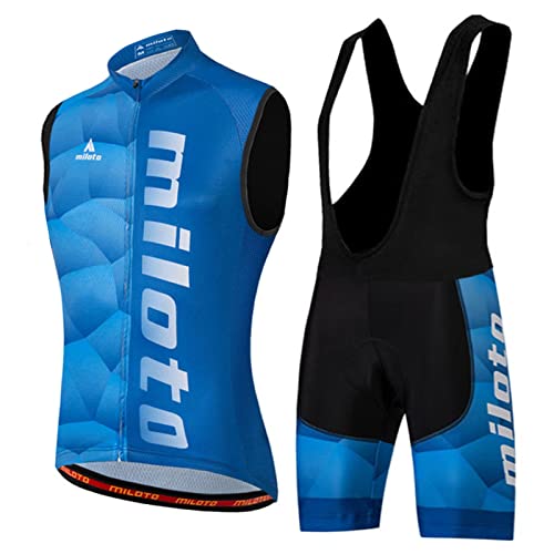 Fahrradtrikot Herren Sommer|Radweste Anzug Fahrradbekleidung Männer Ärmellos|Radtrikot Fahrradweste Set,Atmungsaktiv MTB Radsportanzug Sleeveless Oberteil und Radhose mit 19D Gel Sitzpolster(13,4XL) von ALIHONG