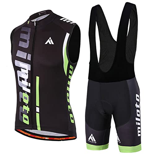 Fahrradtrikot Herren Sommer|Radweste Anzug Fahrradbekleidung Männer Ärmellos|Radtrikot Fahrradweste Set,Atmungsaktiv MTB Radsportanzug Sleeveless Oberteil und Radhose mit 19D Gel Sitzpolster(14,M) von ALIHONG