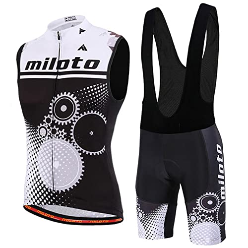 Fahrradtrikot Herren Sommer|Radweste Anzug Fahrradbekleidung Männer Ärmellos|Radtrikot Fahrradweste Set,Atmungsaktiv MTB Radsportanzug Sleeveless Oberteil und Radhose mit 19D Gel Sitzpolster(3,M) von ALIHONG