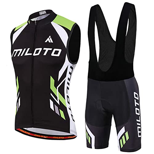 Fahrradtrikot Herren Sommer|Radweste Anzug Fahrradbekleidung Männer Ärmellos|Radtrikot Fahrradweste Set,Atmungsaktiv MTB Radsportanzug Sleeveless Oberteil und Radhose mit 19D Gel Sitzpolster(4,3XL) von ALIHONG